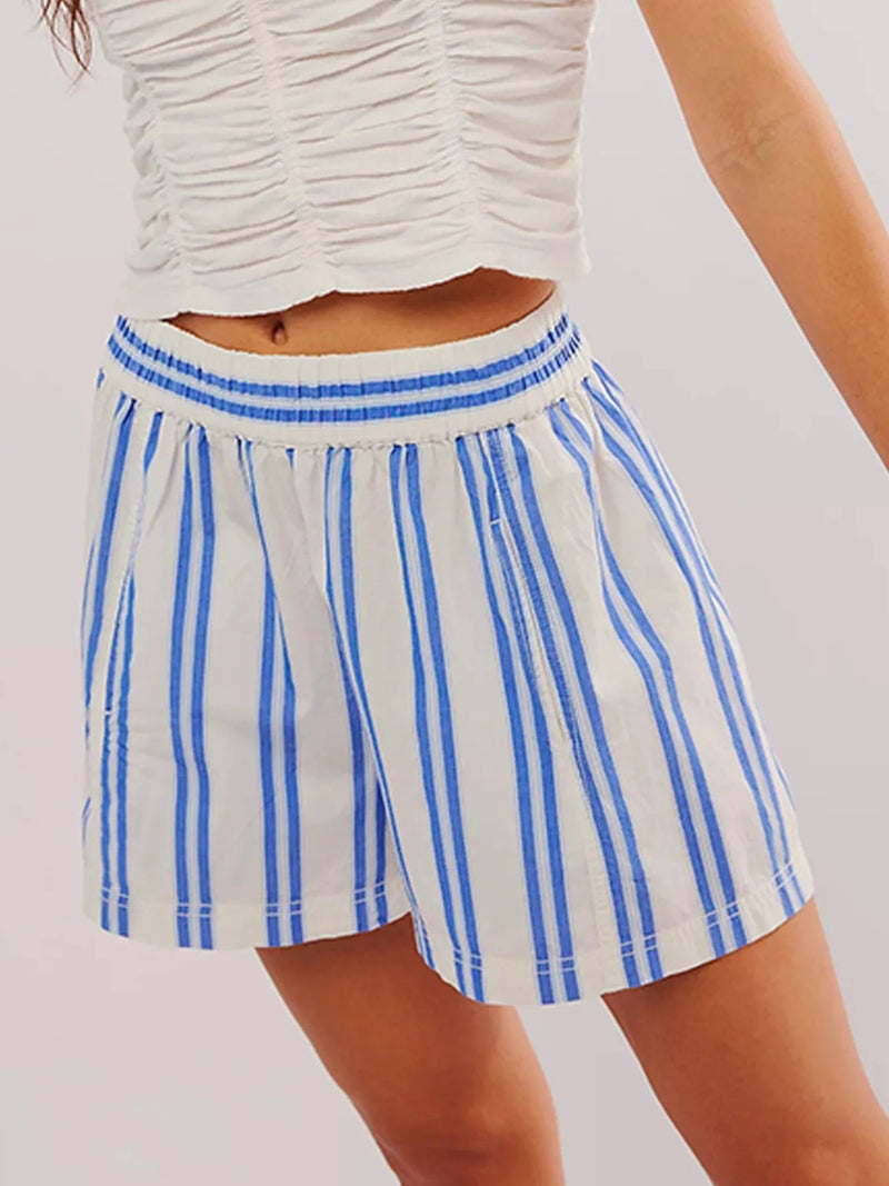 Dame Høyt Liv Shorts Stripete Lin Blandet Sommer 9