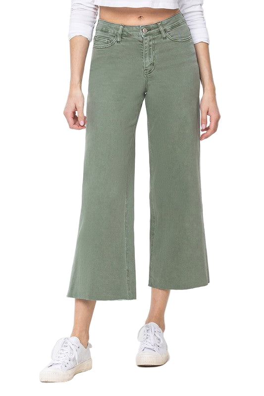 Dame Høytliv Bukser Bred Ben Army Grønn 0