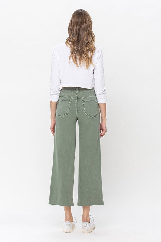 Dame Høytliv Bukser Bred Ben Army Grønn 2
