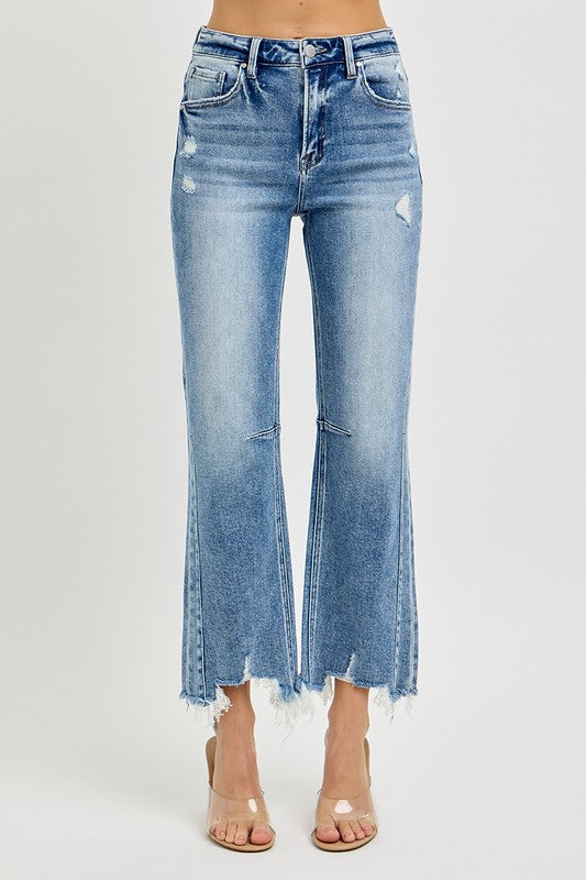Dame Høytlivede Crop Straight Jeans Med Distressed Hem 2
