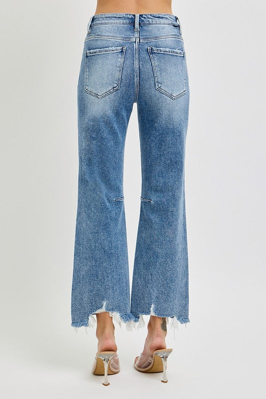 Dame Høytlivede Crop Straight Jeans Med Distressed Hem 4