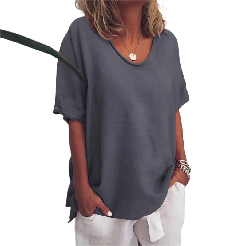 Dame Hvit Topp Loose Fit Rund Hals Lett Blandingsstoff 0