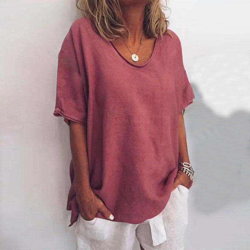 Dame Hvit Topp Loose Fit Rund Hals Lett Blandingsstoff 3