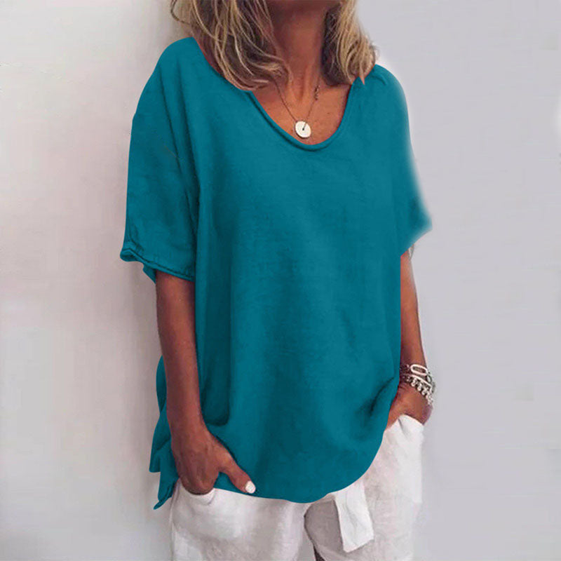 Dame Hvit Topp Loose Fit Rund Hals Lett Blandingsstoff 4