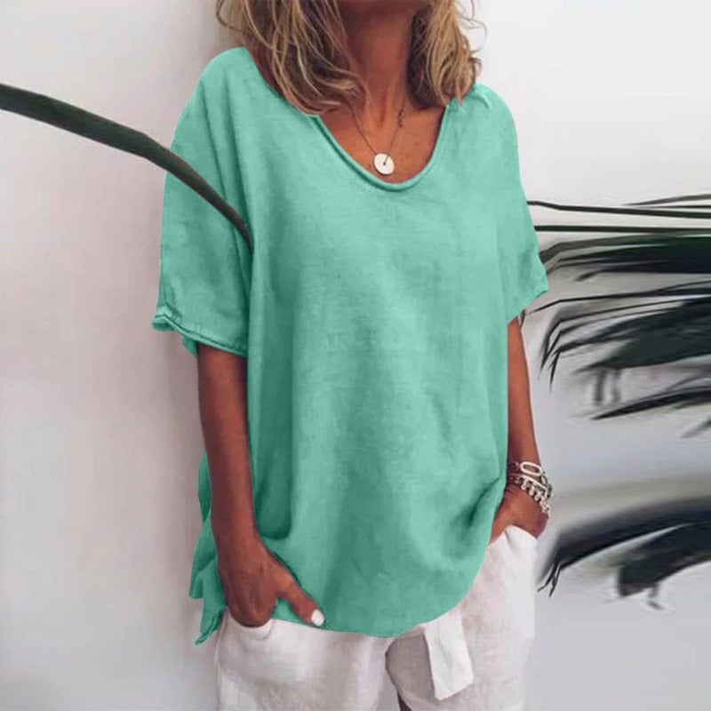 Dame Hvit Topp Loose Fit Rund Hals Lett Blandingsstoff 5