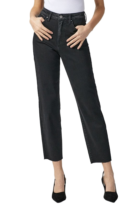 Dame Jeans Høyt Liv Mom Fit Vasket Svart Denim 0