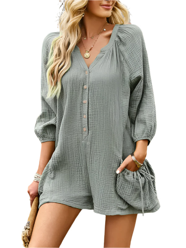 Dame Jumpsuit Løs Design i Bomull og Lin 0