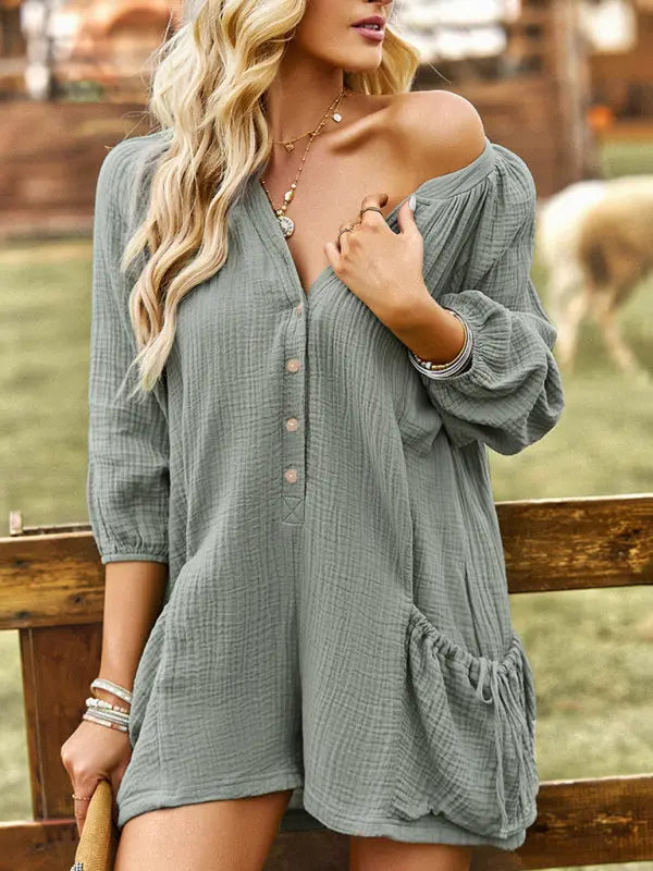 Dame Jumpsuit Løs Design i Bomull og Lin 1