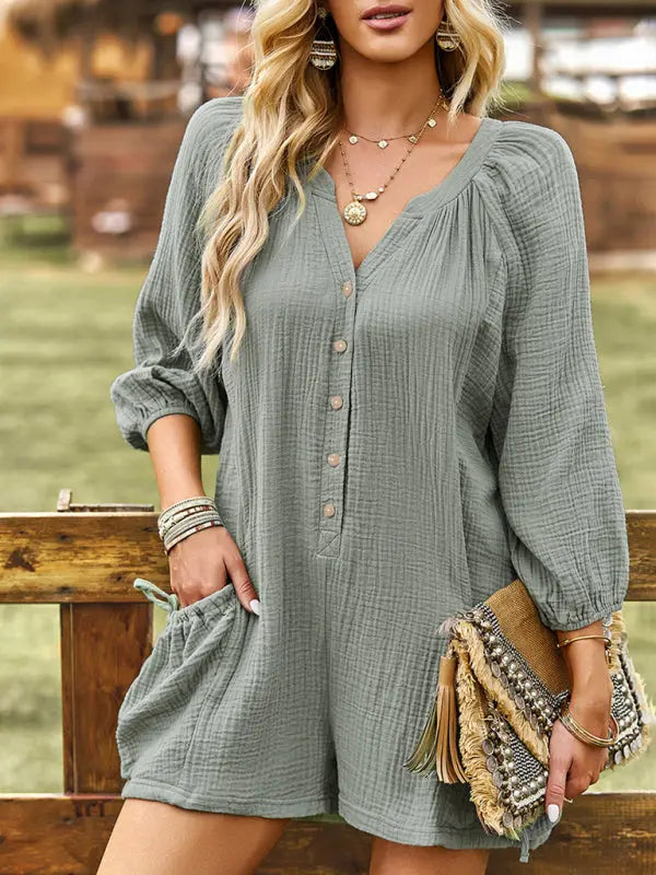 Dame Jumpsuit Løs Design i Bomull og Lin 2