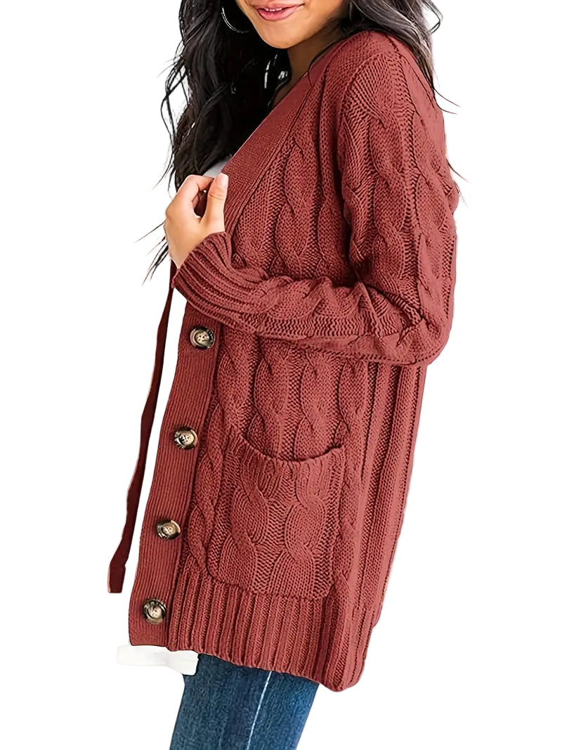 Dame Kabelstrikket Genser med Lange Ermer - Avslappet Passform 0