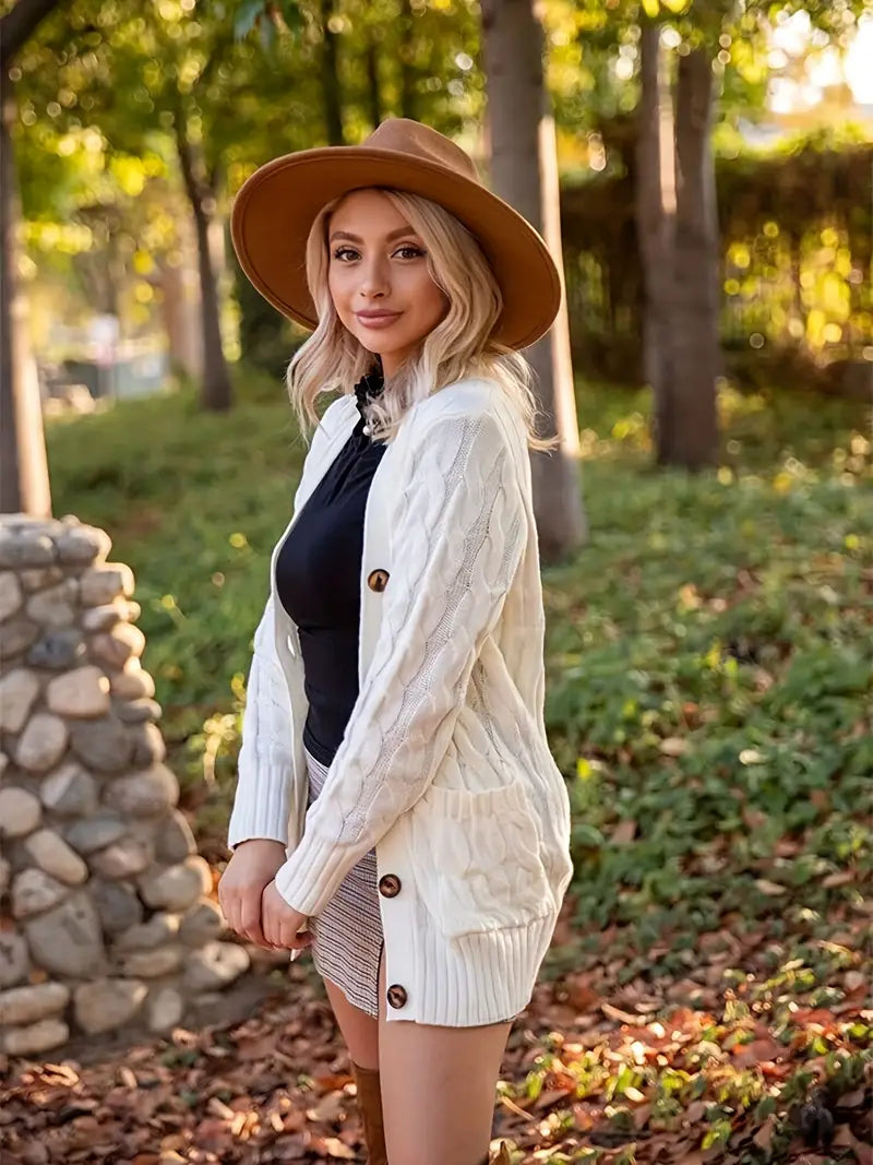 Dame Kabelstrikket Genser med Lange Ermer - Avslappet Passform 4