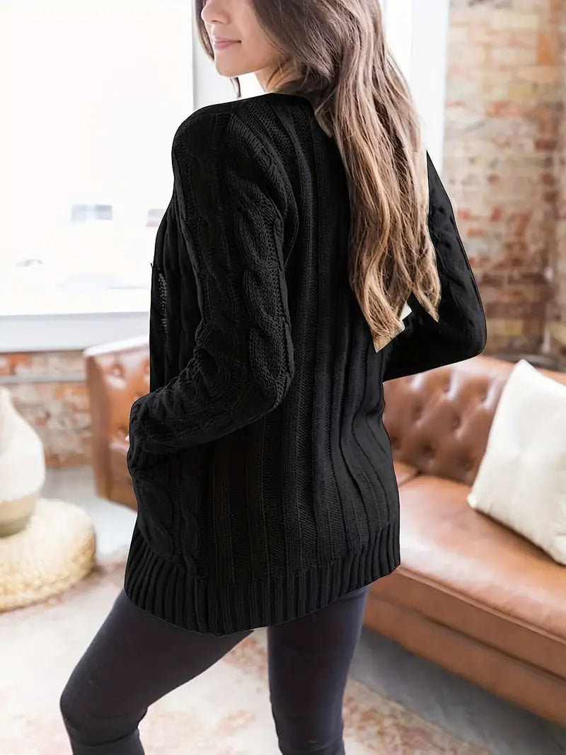 Dame Kabelstrikket Genser med Lange Ermer - Avslappet Passform 5