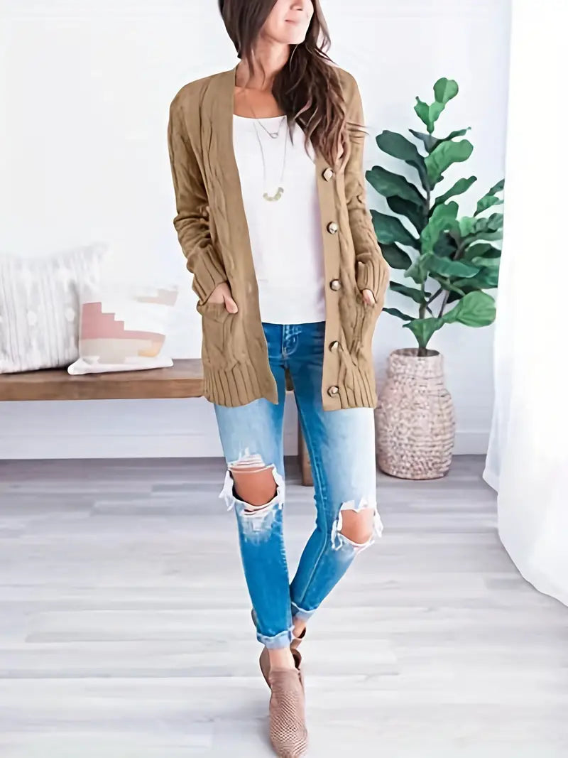 Dame Kabelstrikket Genser med Lange Ermer - Avslappet Passform 9