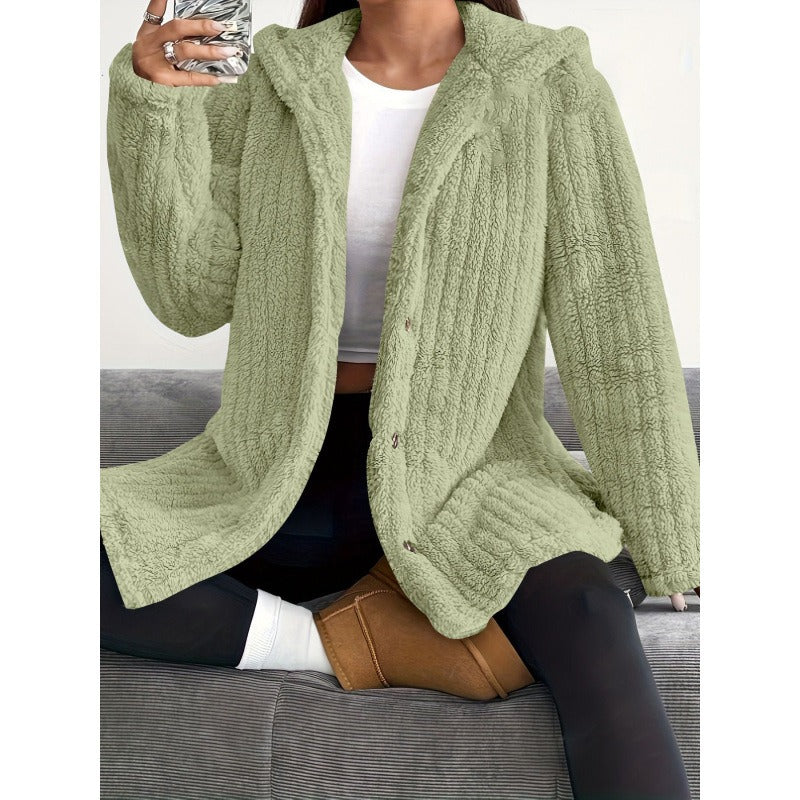 Dame Kåpe – Oversized Passform – Ribbet Tekstur – Hette – Knapp Front Casual Lag 3