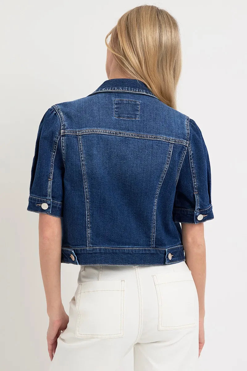 Dame Korte Denimjakke med Puffede Ermer og Stretch Materiale 4