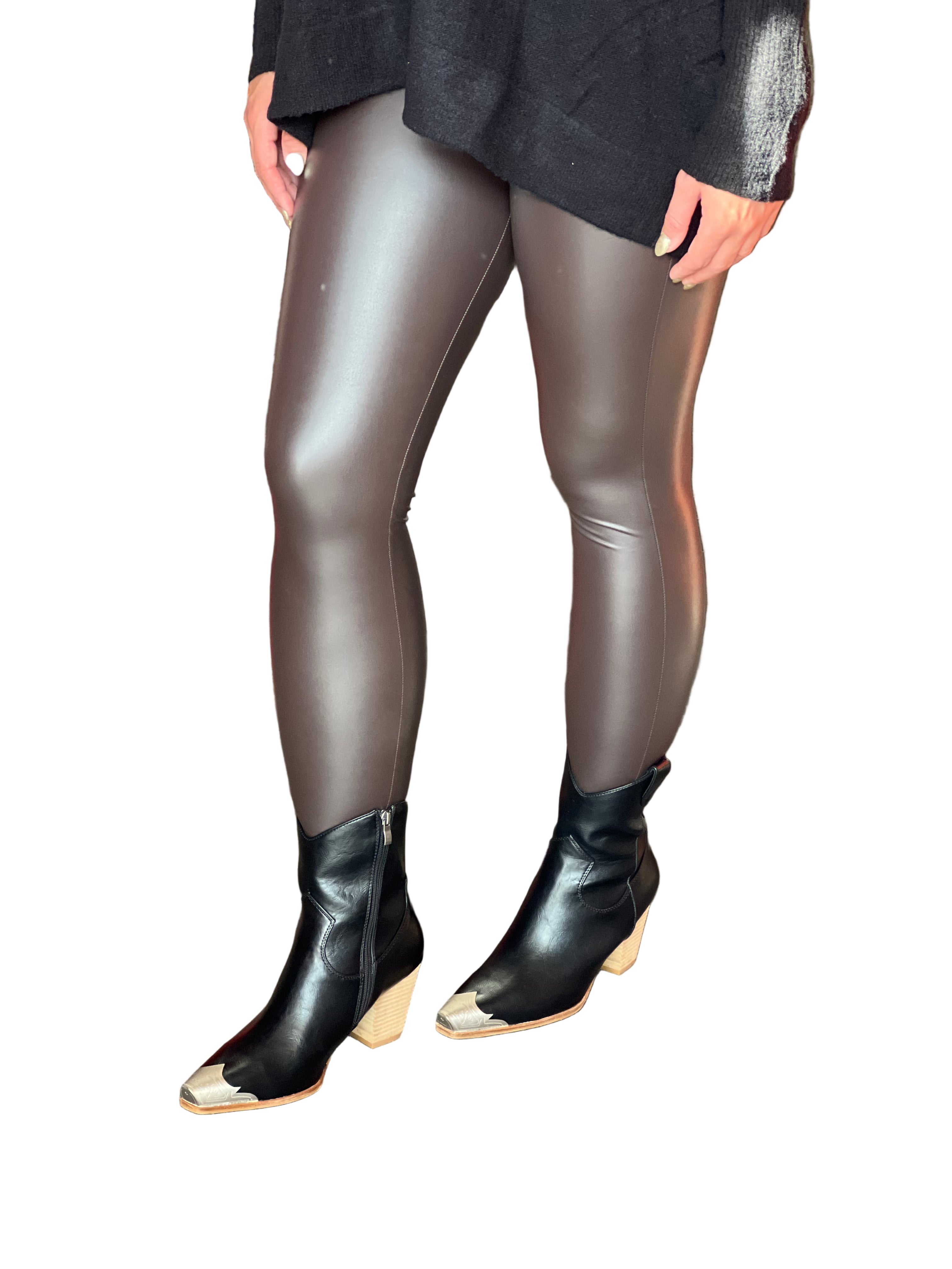 Dame Leggings i Kunstlær Brun 0