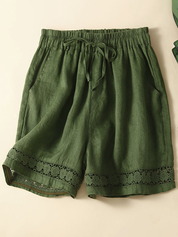 Dame Loose Shorts i Vevd Bomull og Lin med Hulfletting 4