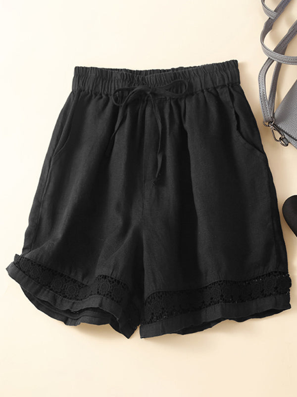 Dame Loose Shorts i Vevd Bomull og Lin med Hulfletting 7