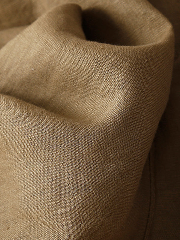 Dame Loose Shorts i Vevd Bomull og Lin med Hulfletting 8