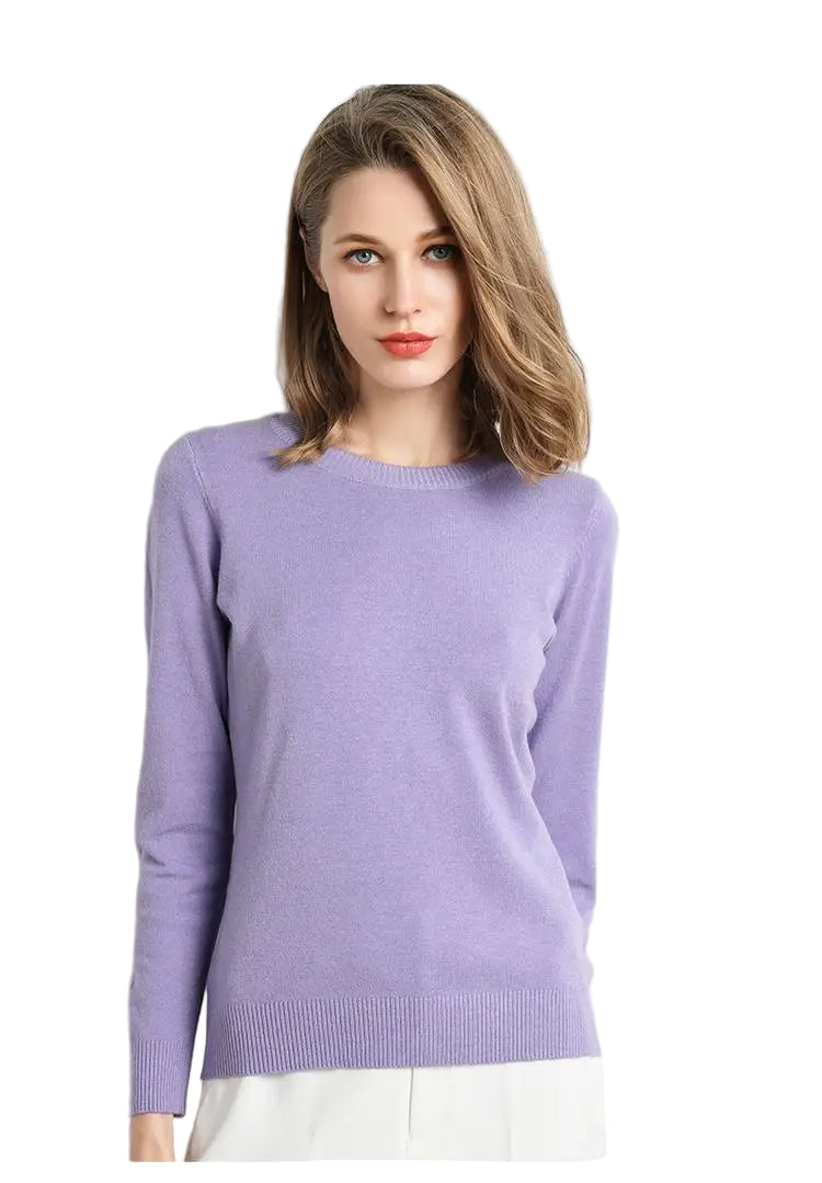 Dame Merino Ullgenser O-Hals Langermet Strikket Topp 14