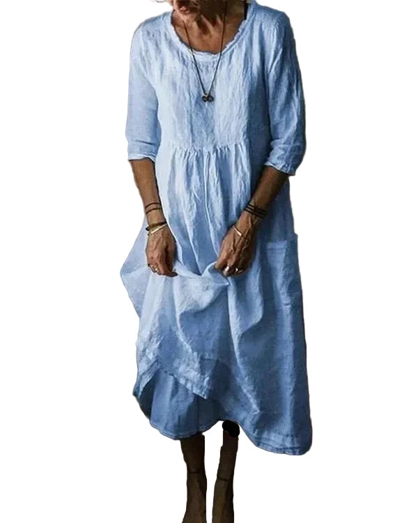 Dame Midikjole Vintage-Inspirert Bomull og Lin 0