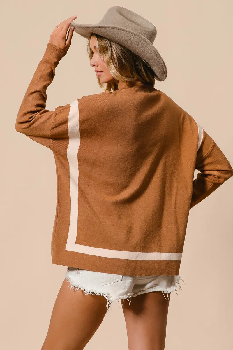 Dame Mock Neck Genser med Leopardlomme Rayon Nylon 3