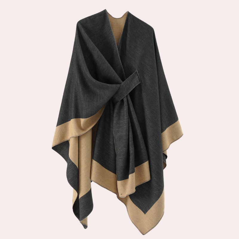 Dame Poncho i Imitert Kashmirstoff Moderne Design 4