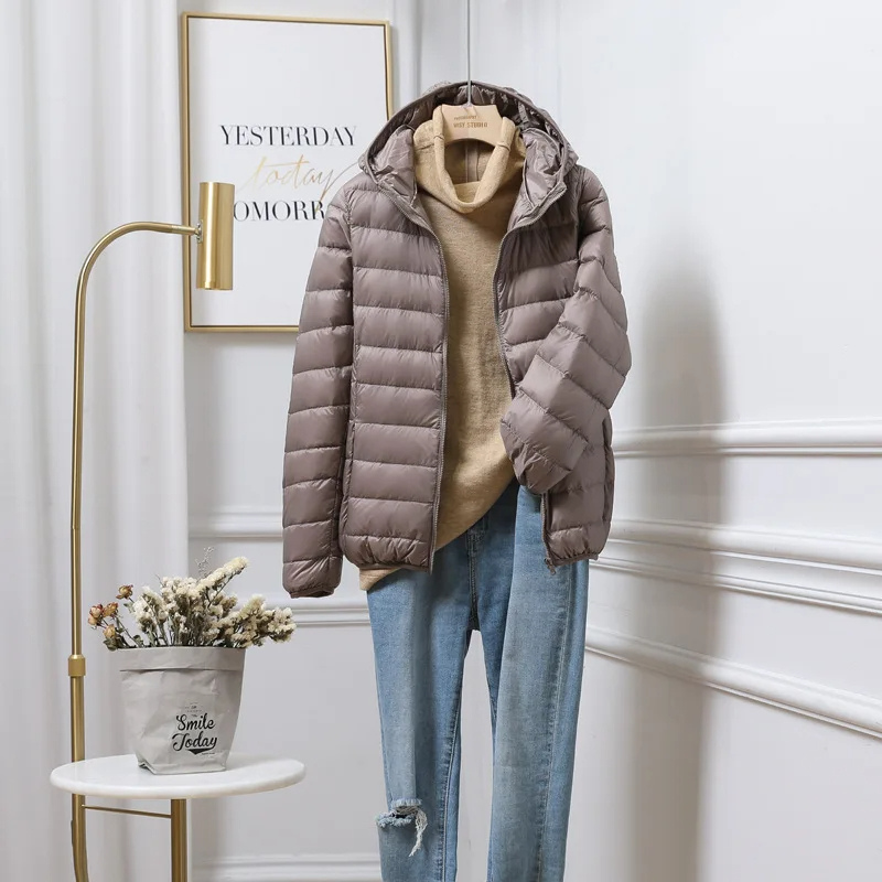 Dame Pufferjakke Lettvektet Med Hette 5