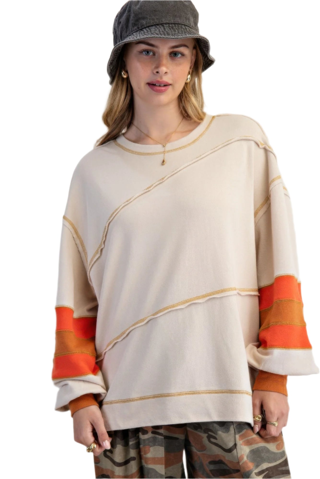 Dame Pullover Fargeblokk med Broderi Bomull 0