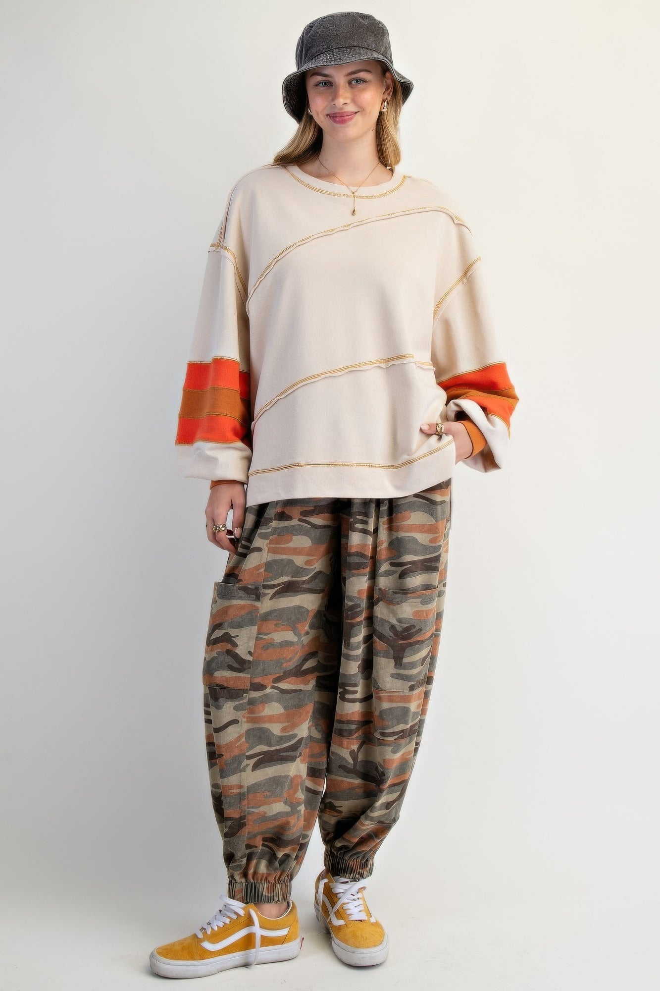 Dame Pullover Fargeblokk med Broderi Bomull 1