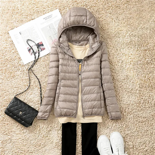 Dame Quilted Dunjakke Lettvektet Med Hette 6