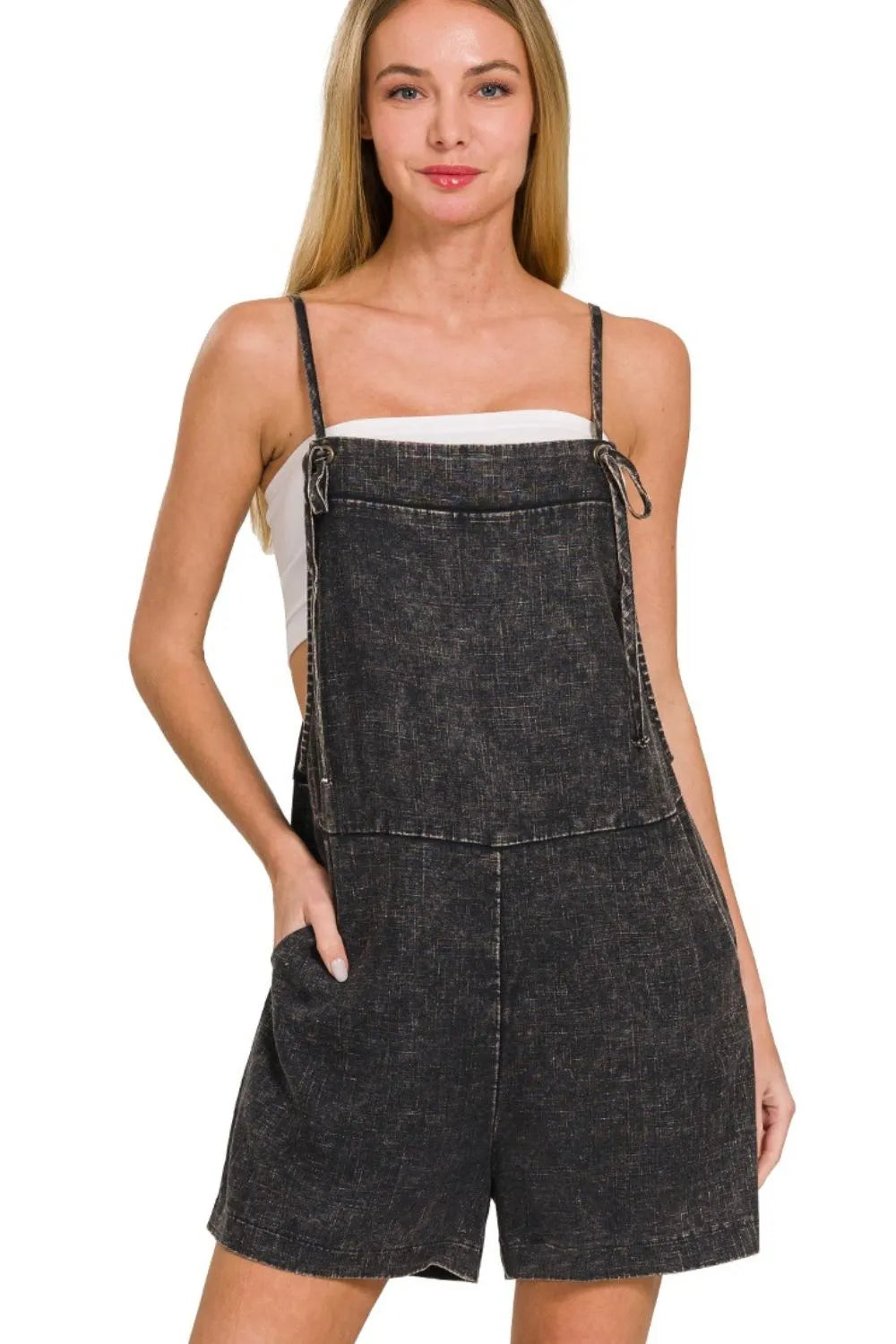 Dame Romper Justerbare Stropper Vasket Lin 0