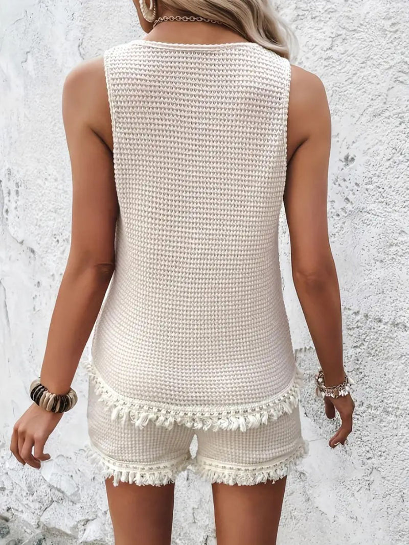 Dame Rund Hals Bred Stropp Tank og Shorts Sett 5