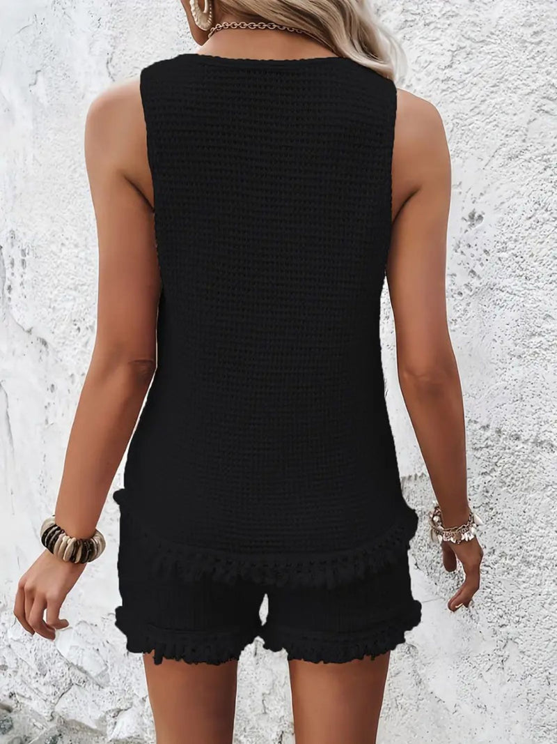 Dame Rund Hals Bred Stropp Tank og Shorts Sett 6