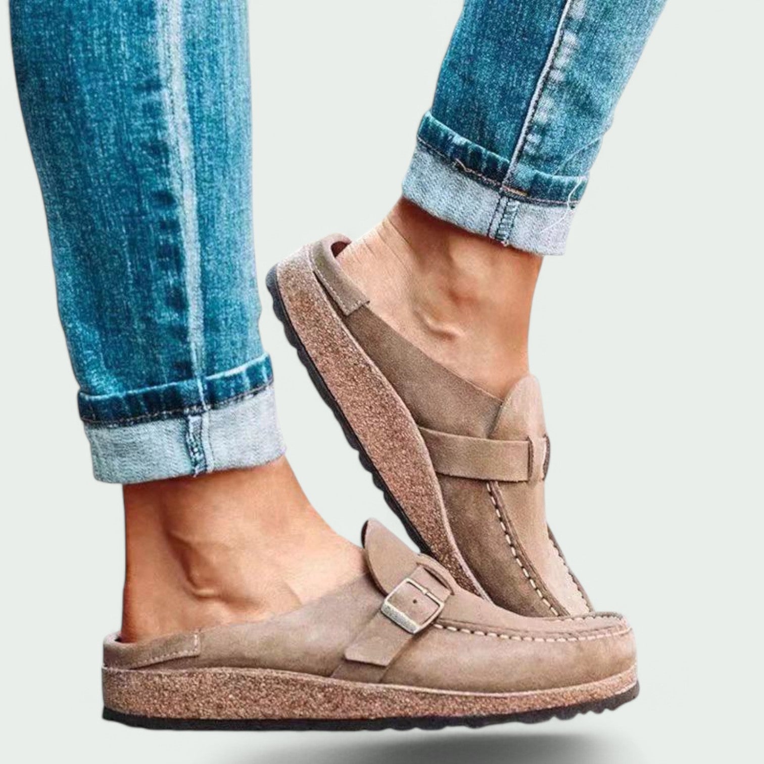 Dame Sandaler Mules Retro Daim med Justerbar Spenn og Lett Støtdempende Såle 1