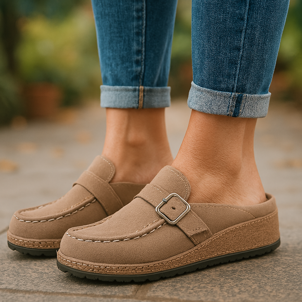 Dame Sandaler Mules Retro Daim med Justerbar Spenn og Lett Støtdempende Såle 3