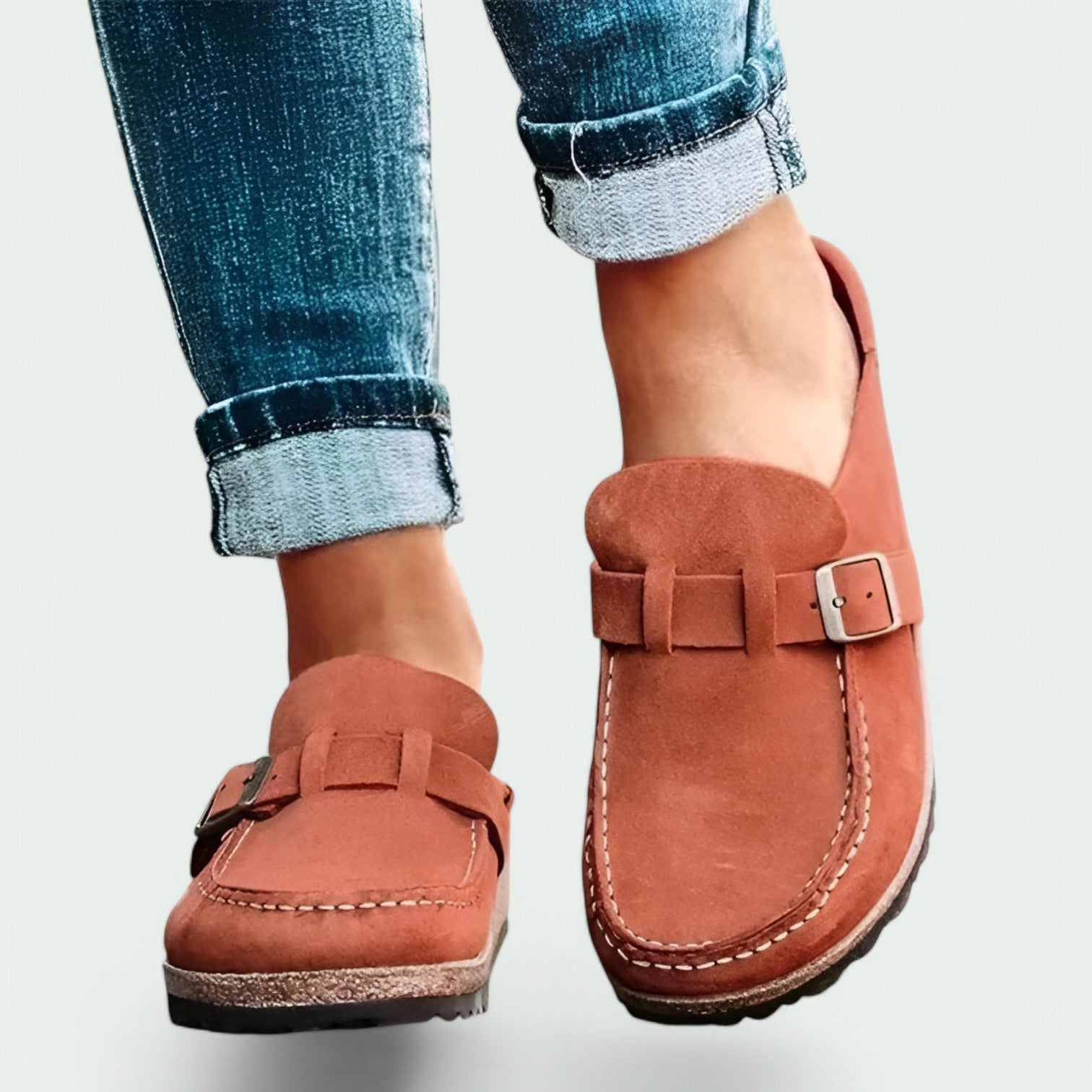 Dame Sandaler Mules Retro Daim med Justerbar Spenn og Lett Støtdempende Såle 4