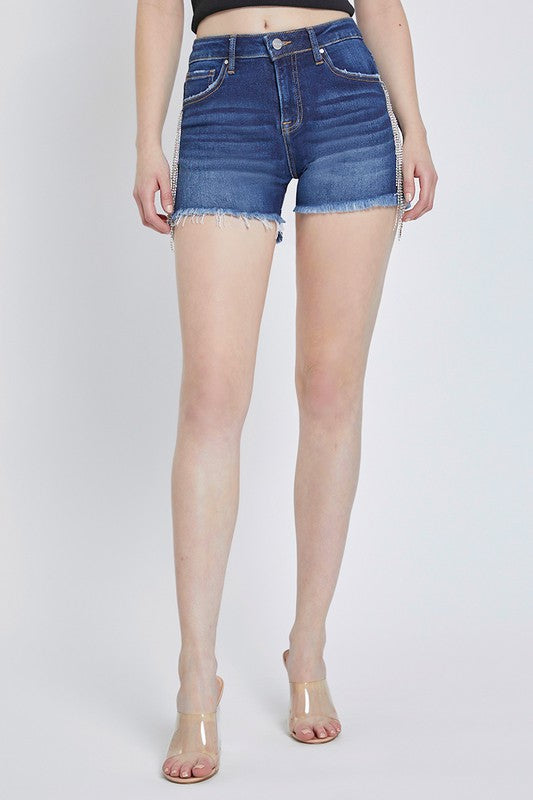 Dame Shorts Høyt Liv Frynse Polyester Med Rhinestones 2