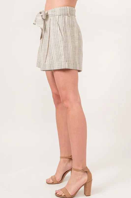 Dame Shorts Striped Flowing Linnenblanding 1