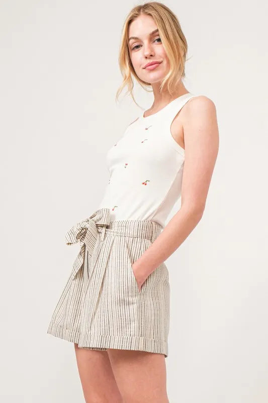 Dame Shorts Striped Flowing Linnenblanding 3