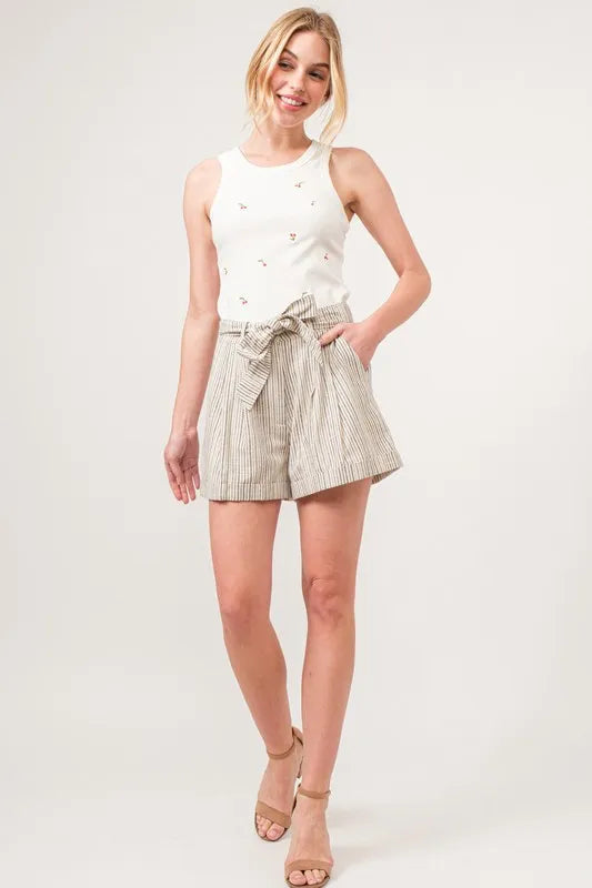 Dame Shorts Striped Flowing Linnenblanding 4