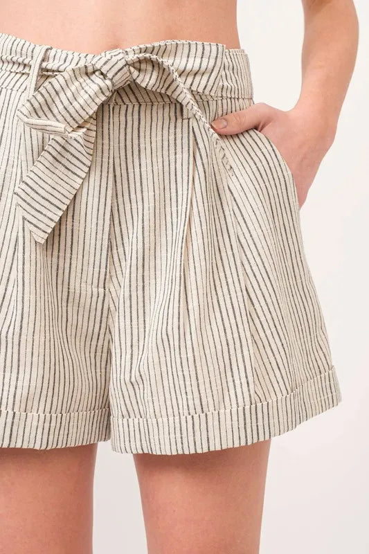 Dame Shorts Striped Flowing Linnenblanding 5