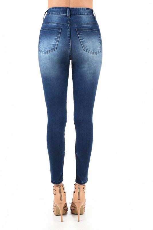 Dame Skinny Jeans Høyt Liv Mørk Blå 3