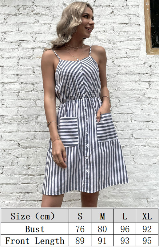 Dame Slip Dress Stripet Bomull-Lin for Sommerbruk 5