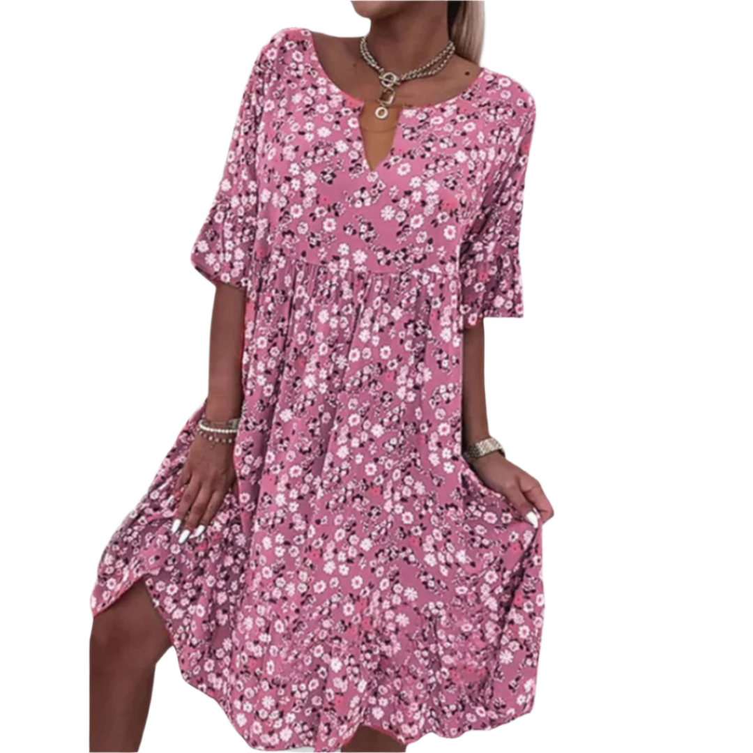 Dame Sommerkjole Blomsterdesign Lett Stoff 0