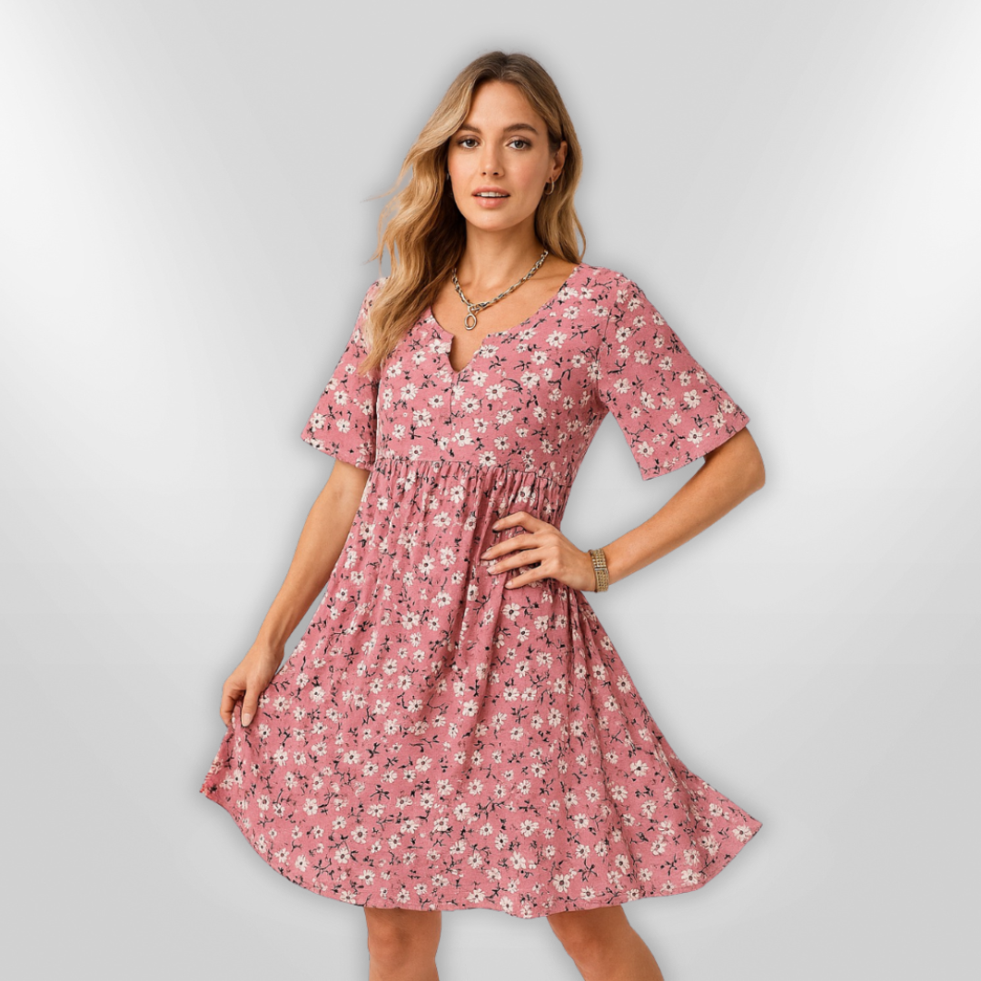 Dame Sommerkjole Blomsterdesign Lett Stoff 1