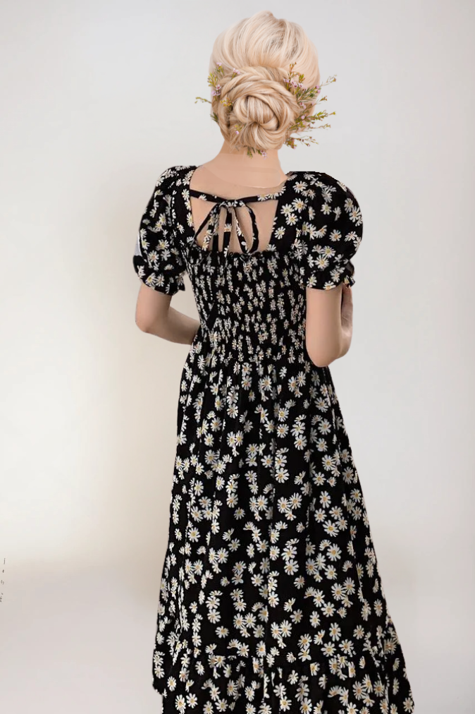 Dame Sommerkjole Blomsterdesign Lett Stoff Elegant Lang 2