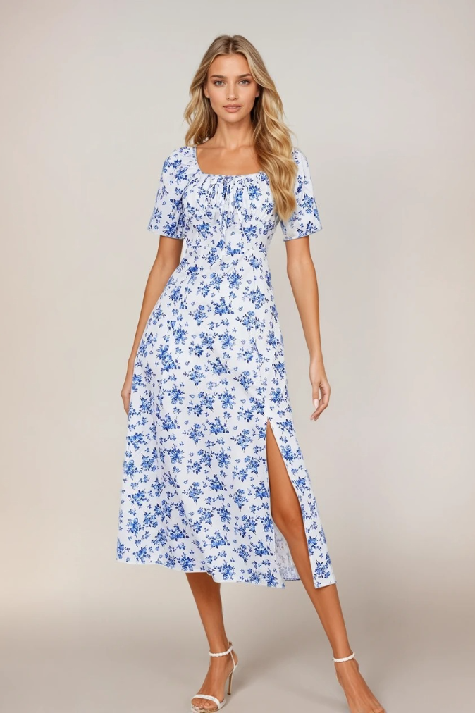 Dame Sommerkjole Blomsterdesign Lett Stoff Elegant Lang 3