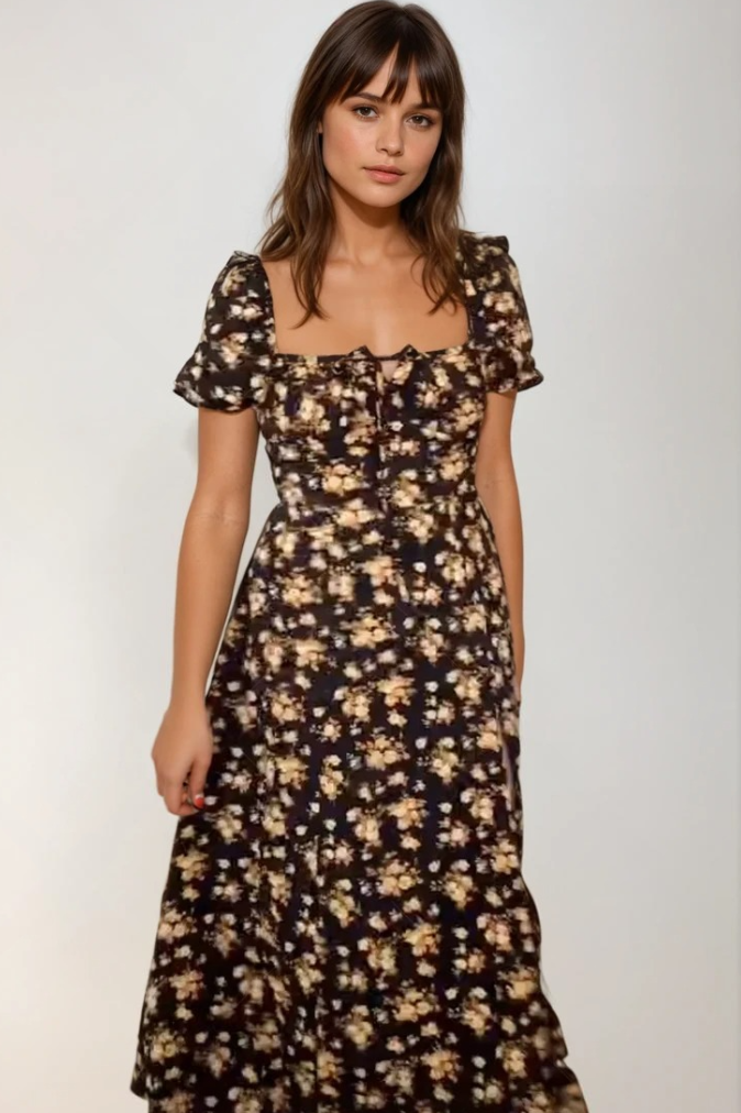 Dame Sommerkjole Blomsterdesign Lett Stoff Elegant Lang 4