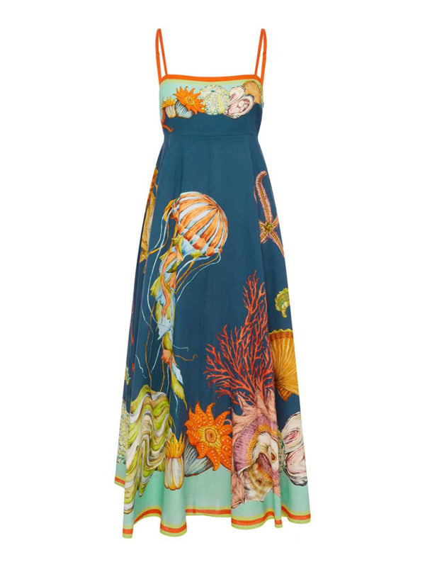 Dame Sommerkjole Ermeløs Bomull Og Lin Mønstret 2